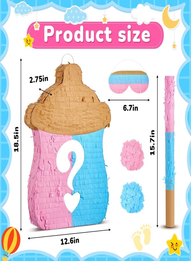 Silipull 18.5 Inch Baby Bottle Shape Gender Reveal Piñata with Piñata Stick Blindfold and Pink Blue Confetti Gender Reveal Decorations for Baby Shower Decoration Party Supplies - Image 3